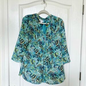 Liz Claiborne Blue and Green Floral Blouse